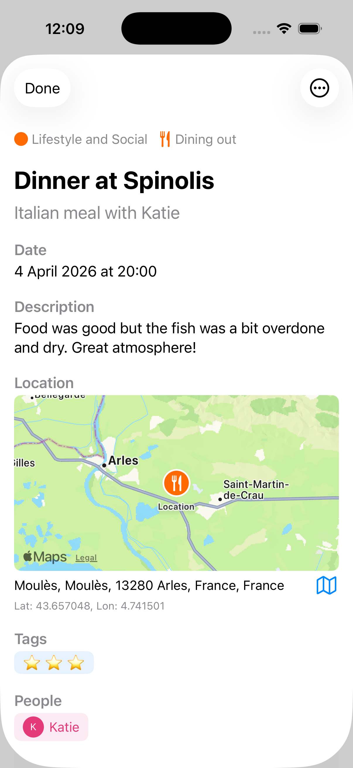 Timelined event detail screenshot