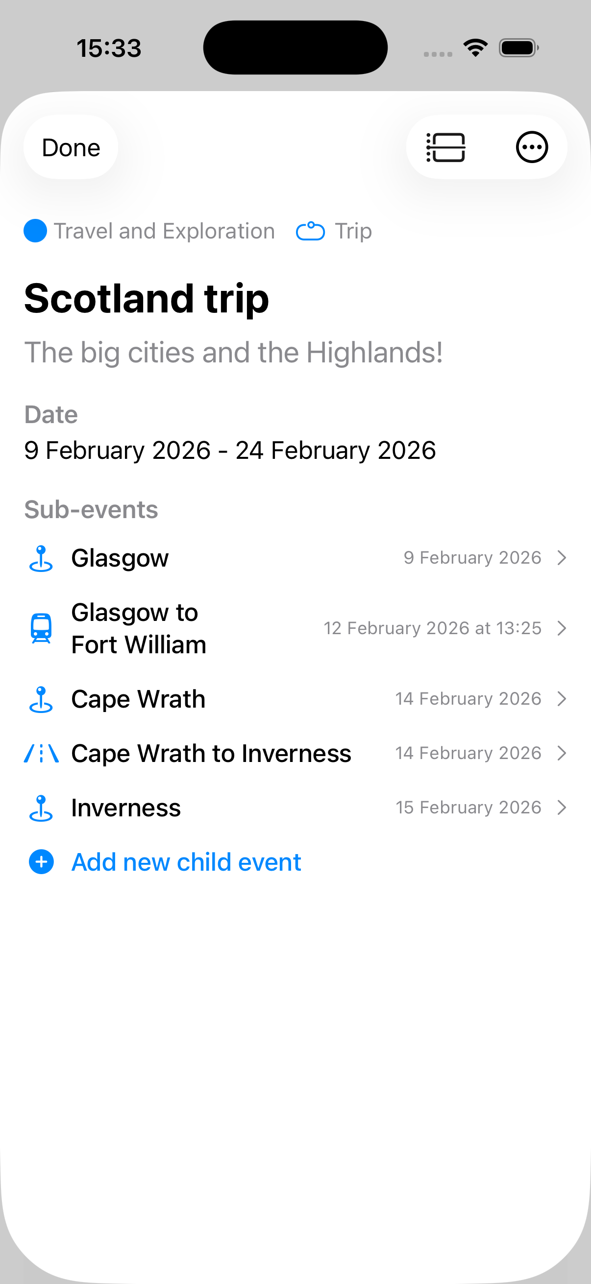 Timelined parent event screenshot